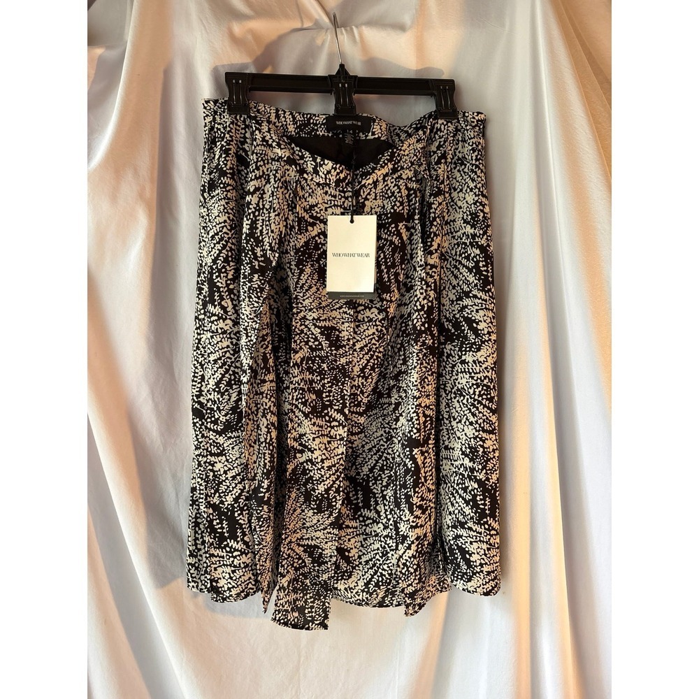 Who What Wear Ebony Willow Black White Fern Print Pleated Midi Skirt Size 14 NWT